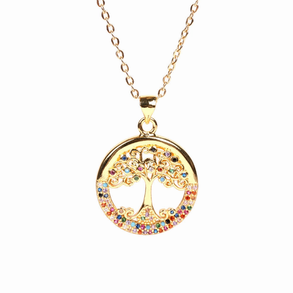 Wholesale Copper Colorful Tree of Life Pendant Necklace