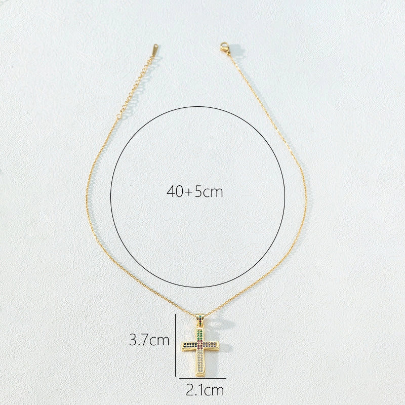 Wholesale Copper Cross Inlaid Zircon Necklace