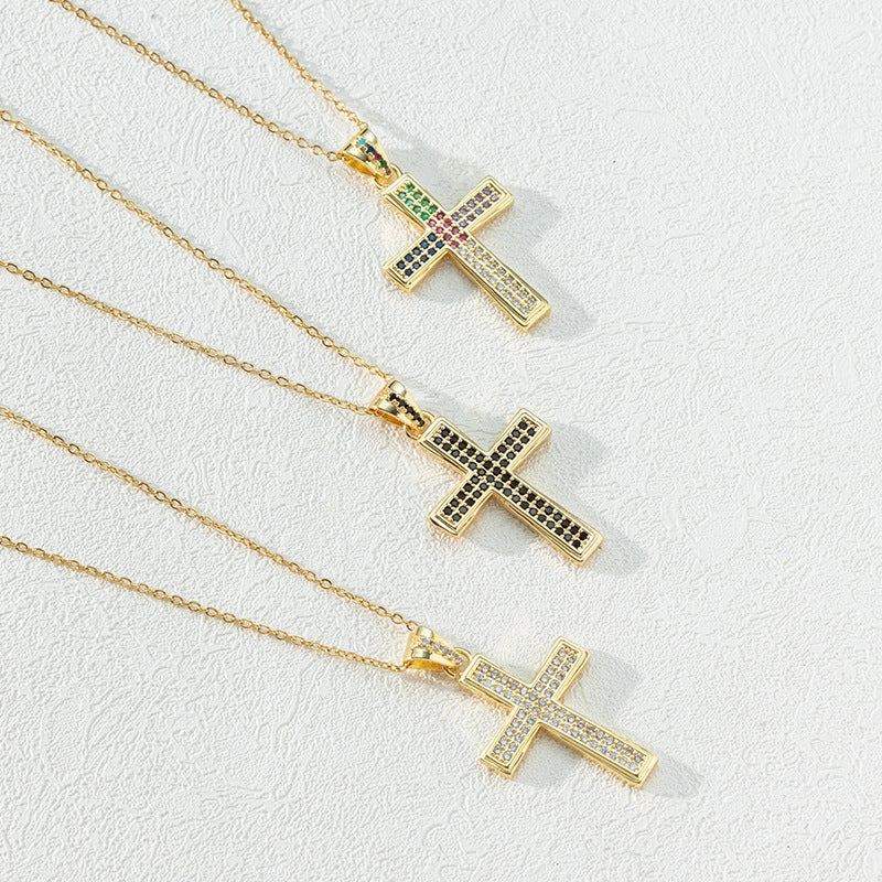 Wholesale Copper Cross Inlaid Zircon Necklace