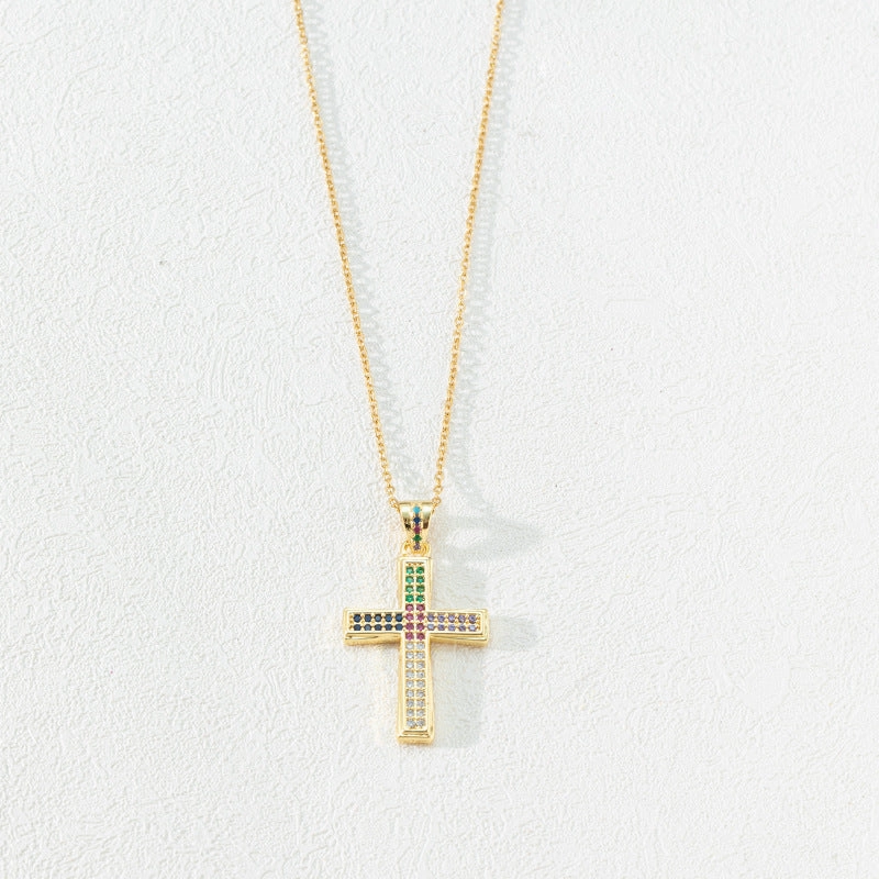 Wholesale Copper Cross Inlaid Zircon Necklace