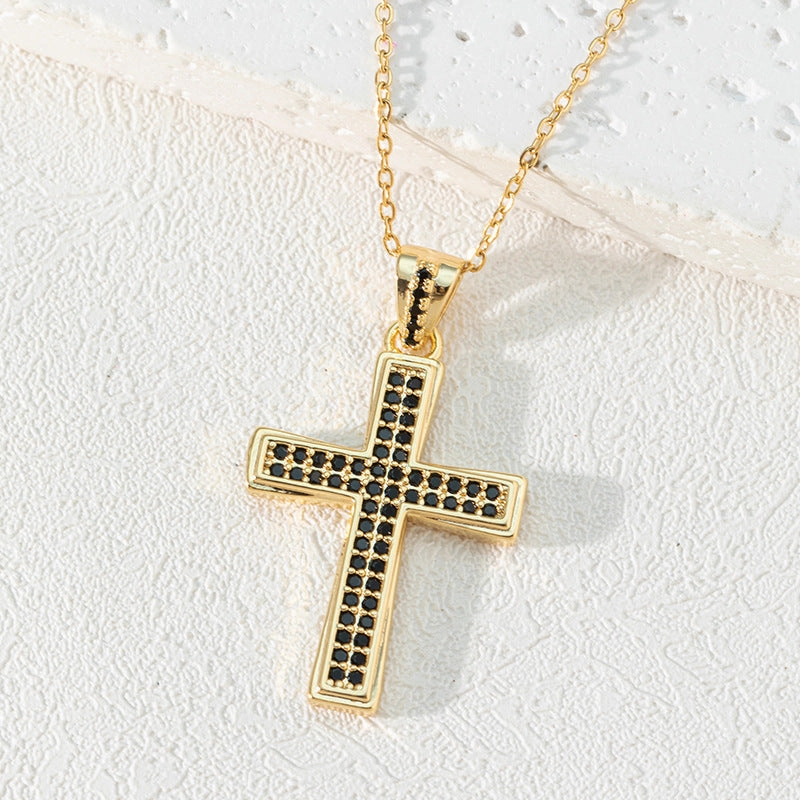 Wholesale Copper Cross Inlaid Zircon Necklace
