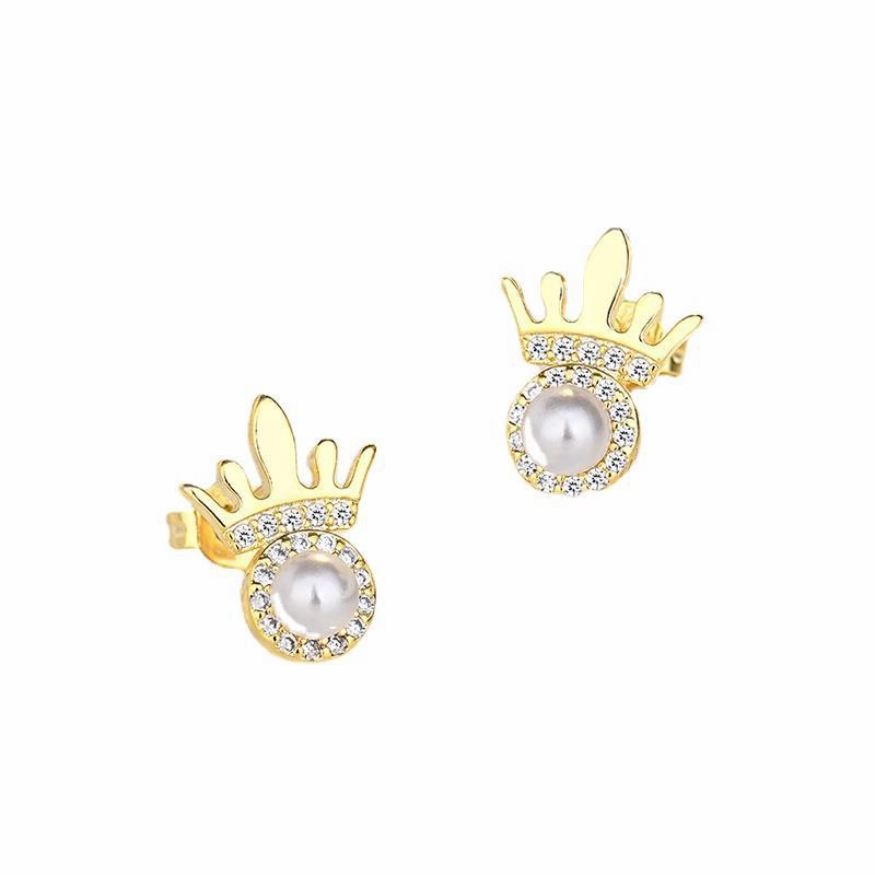 Wholesale Copper Crown Circle Pearl Earrings