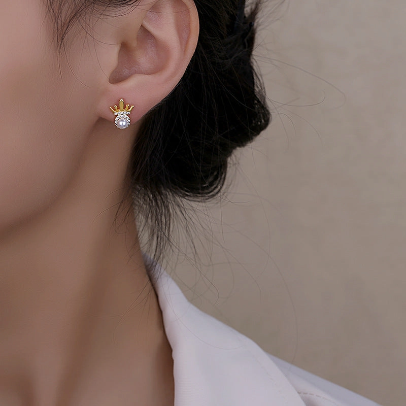 Wholesale Copper Crown Circle Pearl Earrings