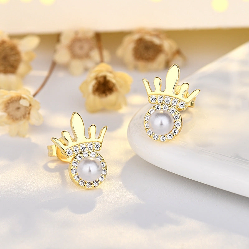 Wholesale Copper Crown Circle Pearl Earrings
