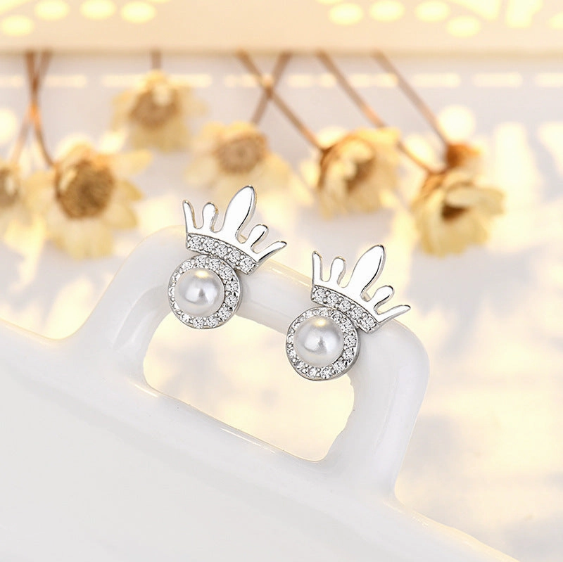 Wholesale Copper Crown Circle Pearl Earrings