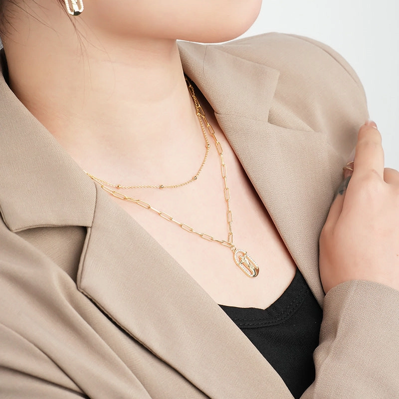 Wholesale Copper Double-layer Folded Human Necklace