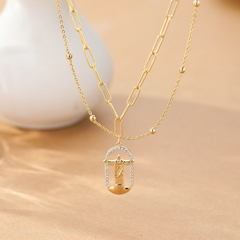 Wholesale Copper Double-layer Folded Human Necklace