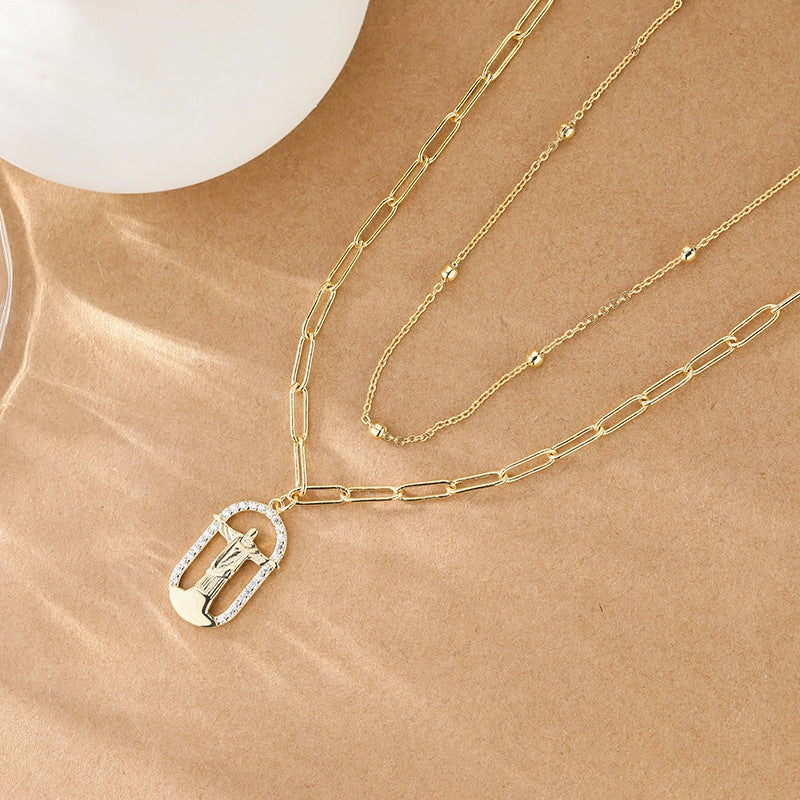 Wholesale Copper Double-layer Folded Human Necklace