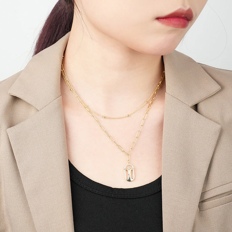 Wholesale Copper Double-layer Folded Human Necklace