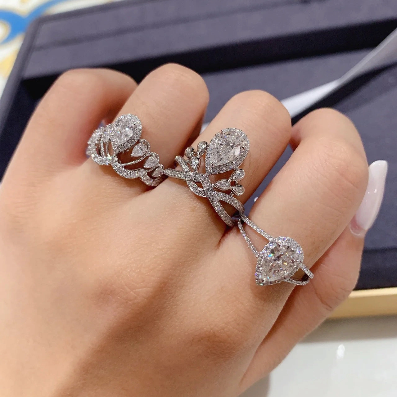 Wholesale Copper Droplet Shaped Diamond Rings