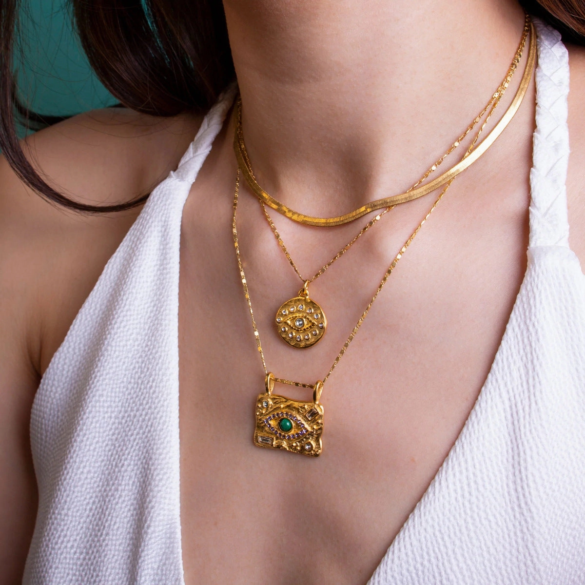 Wholesale Copper Eye Amulet Pendant Sweater Necklace
