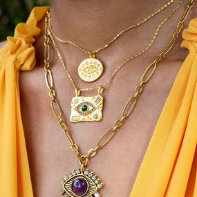 Wholesale Copper Eye Amulet Pendant Sweater Necklace