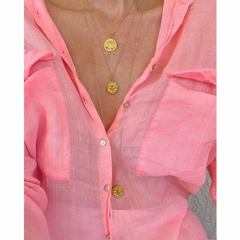 Wholesale Copper Eye Medal Pendant Double Stacked Necklace