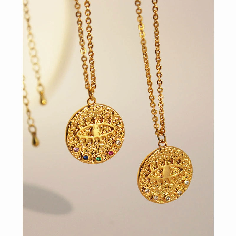 Wholesale Copper Eye Medal Pendant Double Stacked Necklace