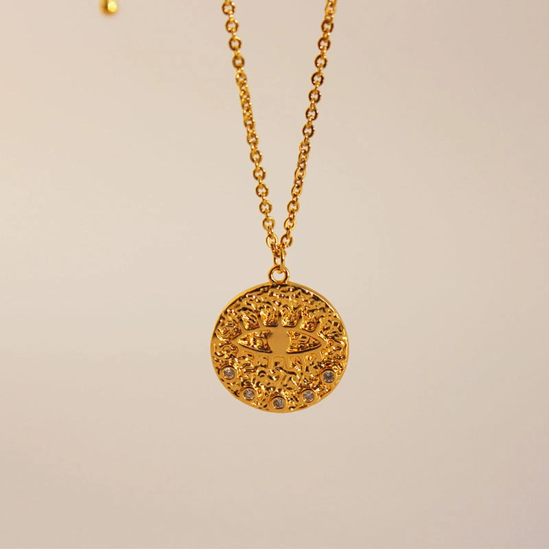 Wholesale Copper Eye Medal Pendant Double Stacked Necklace