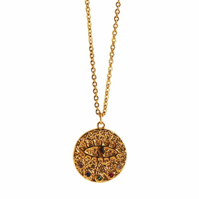 Wholesale Copper Eye Medal Pendant Double Stacked Necklace
