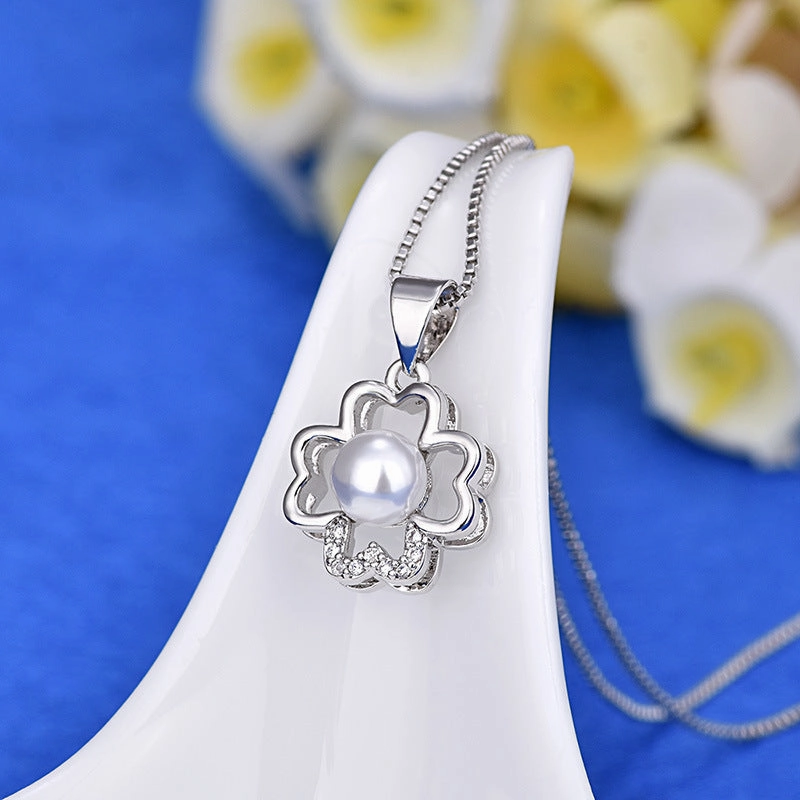 Wholesale Copper Four Leaf Clover Pearl Necklace