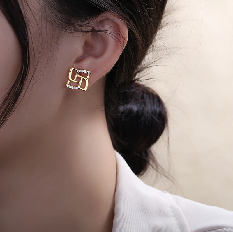 Wholesale Copper Geometric Diamond Earrings