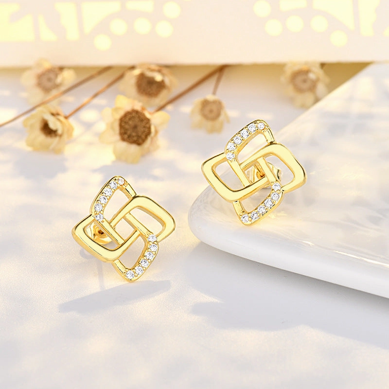 Wholesale Copper Geometric Diamond Earrings