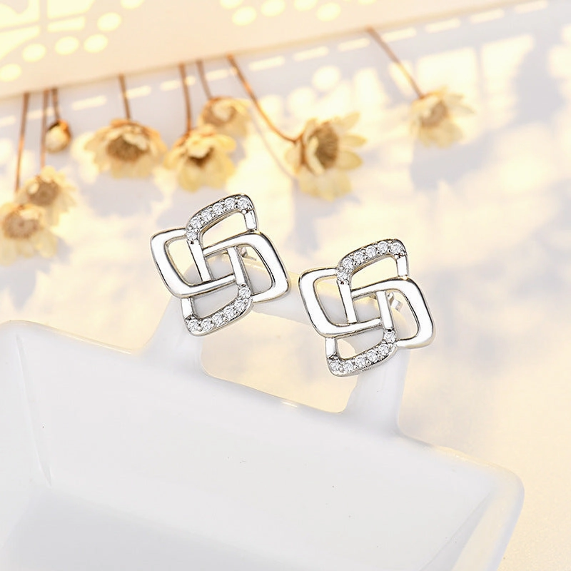 Wholesale Copper Geometric Diamond Earrings