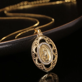 Wholesale Copper Geometric Hollow Pattern Virgin Mary Pendant Necklace