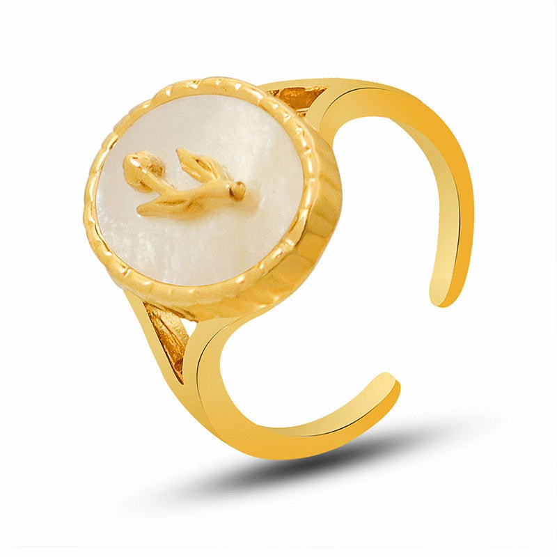 Wholesale Copper Geometric White Seashell Flower Open Ring