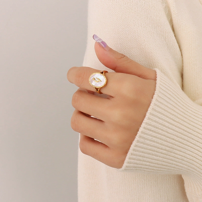 Wholesale Copper Geometric White Seashell Flower Open Ring