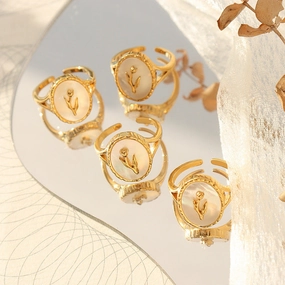 Wholesale Copper Geometric White Seashell Flower Open Ring