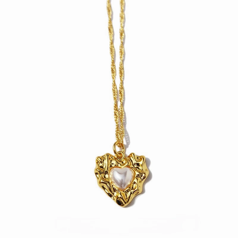 wholesale Copper Gold Heart Pearl Clavicle Necklace