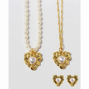 wholesale Copper Gold Heart Pearl Clavicle Necklace