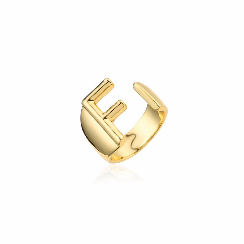 Wholesale Copper Gold Plated 26 English Letters Open Adjustable Ring