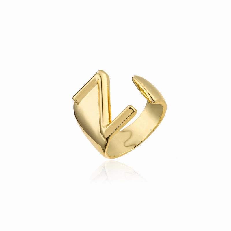 Wholesale Copper Gold Plated 26 English Letters Open Adjustable Ring