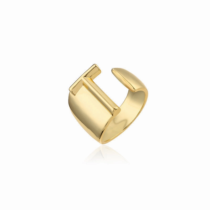 Wholesale Copper Gold Plated 26 English Letters Open Adjustable Ring