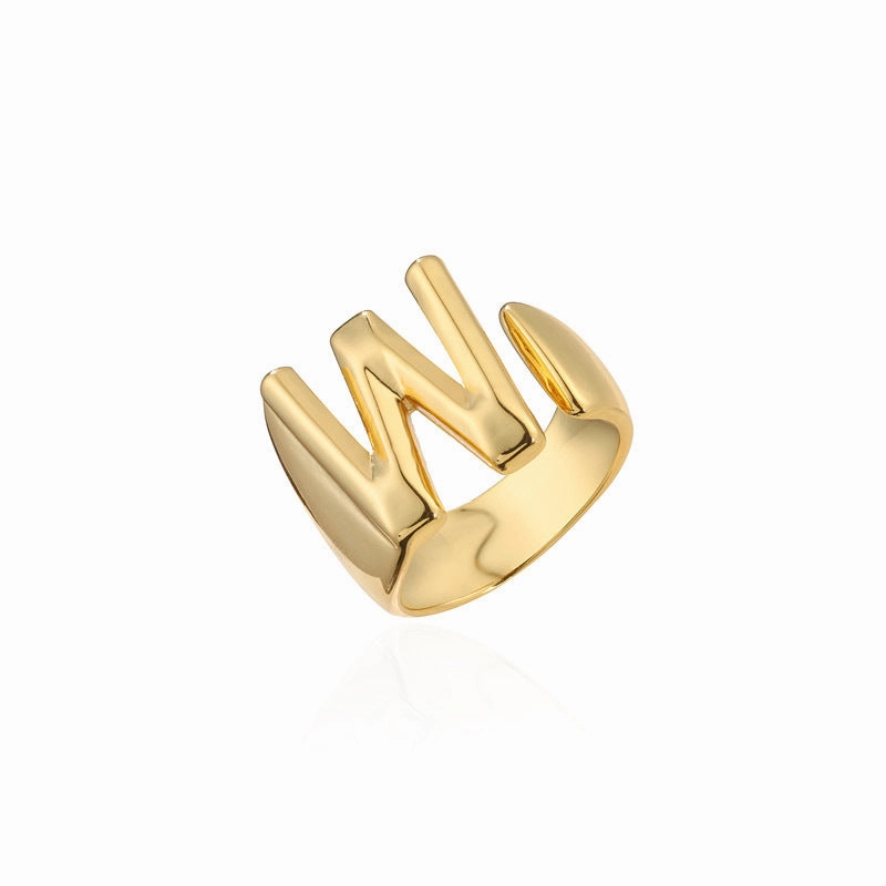 Wholesale Copper Gold Plated 26 English Letters Open Adjustable Ring