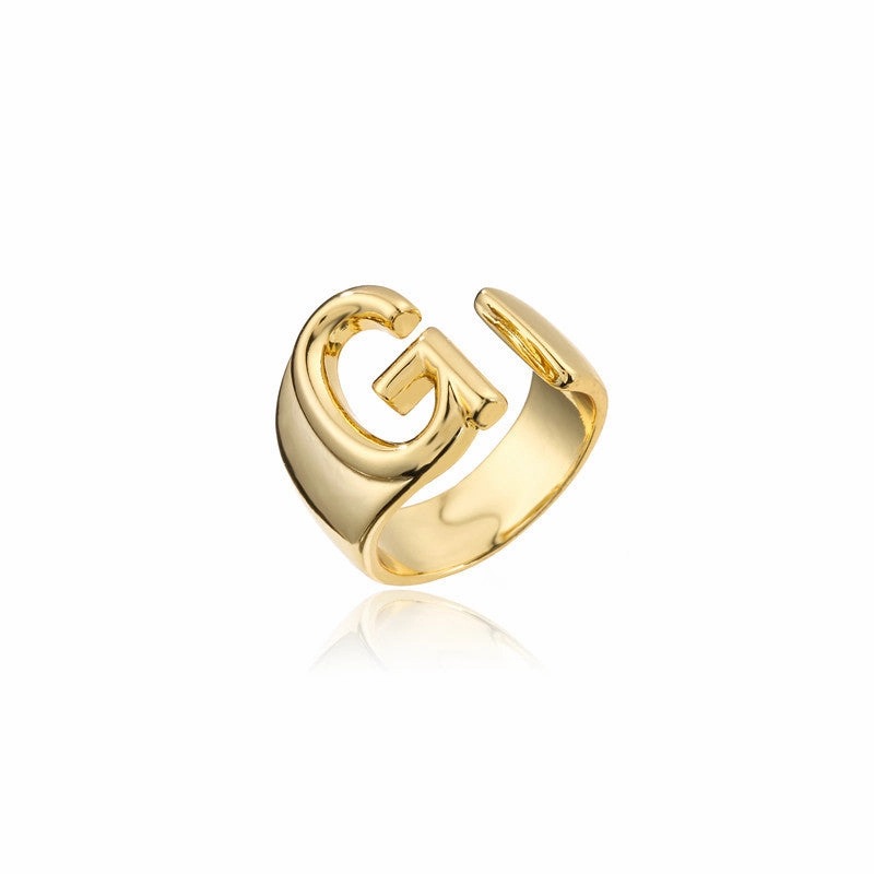 Wholesale Copper Gold Plated 26 English Letters Open Adjustable Ring