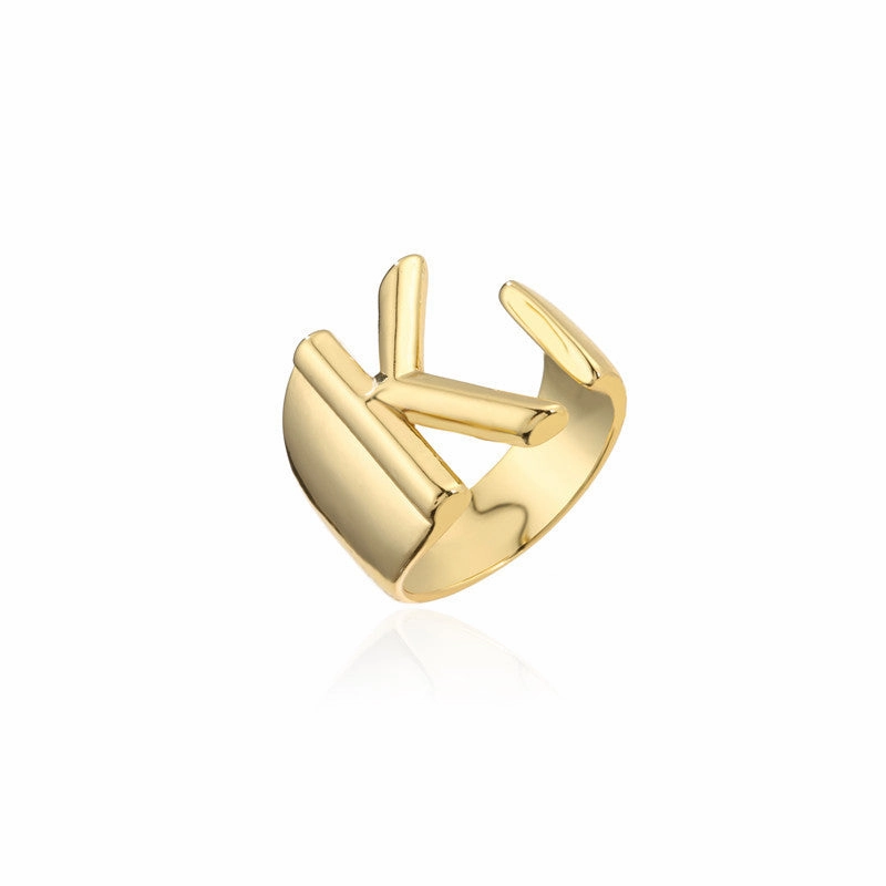 Wholesale Copper Gold Plated 26 English Letters Open Adjustable Ring