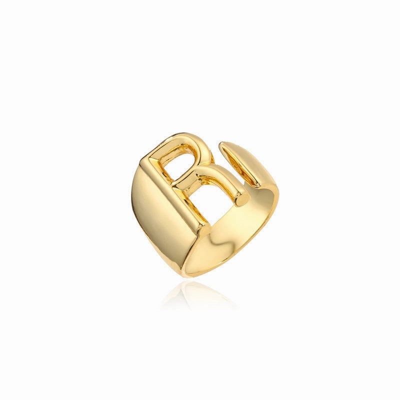 Wholesale Copper Gold Plated 26 English Letters Open Adjustable Ring