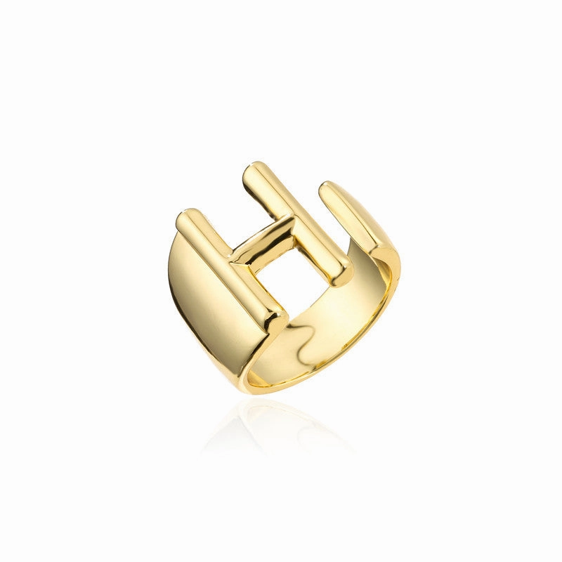 Wholesale Copper Gold Plated 26 English Letters Open Adjustable Ring
