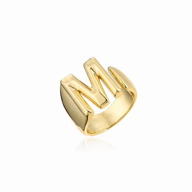 Wholesale Copper Gold Plated 26 English Letters Open Adjustable Ring