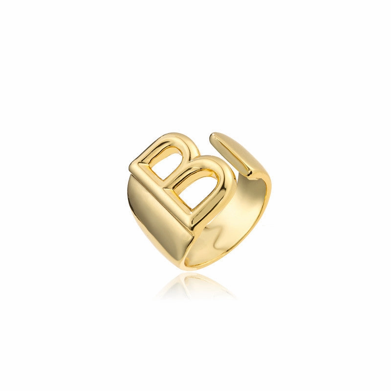 Wholesale Copper Gold Plated 26 English Letters Open Adjustable Ring