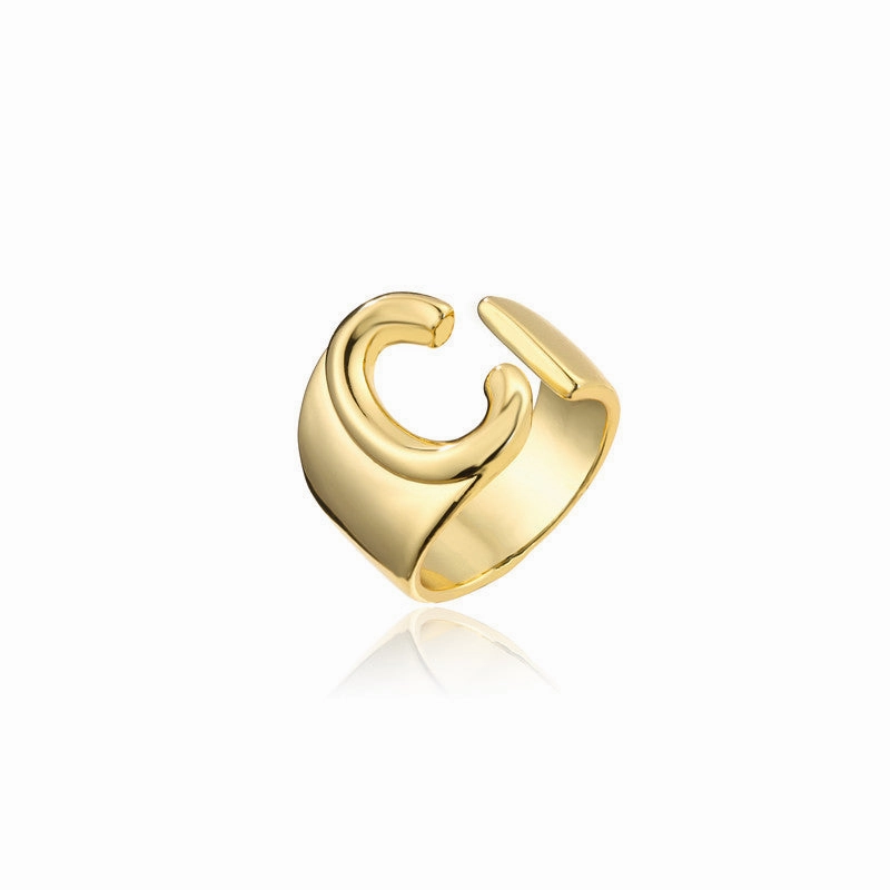 Wholesale Copper Gold Plated 26 English Letters Open Adjustable Ring