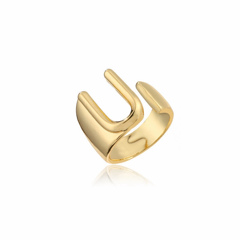 Wholesale Copper Gold Plated 26 English Letters Open Adjustable Ring