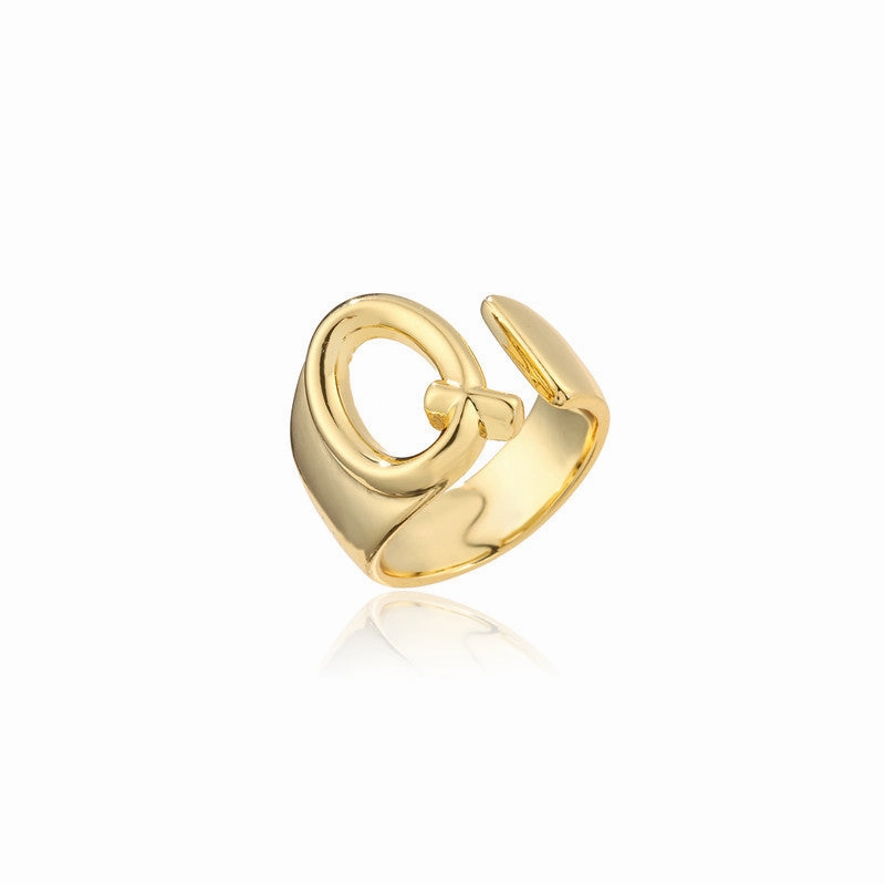 Wholesale Copper Gold Plated 26 English Letters Open Adjustable Ring