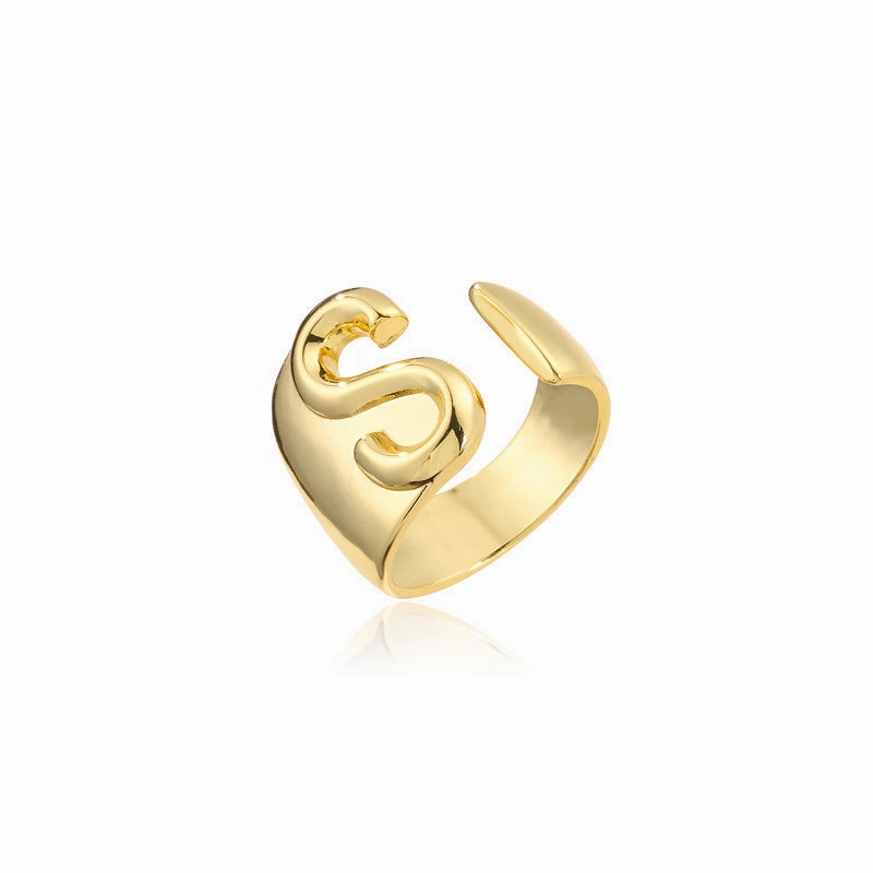 Wholesale Copper Gold Plated 26 English Letters Open Adjustable Ring