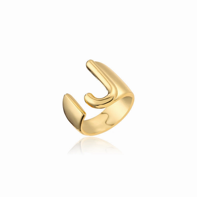 Wholesale Copper Gold Plated 26 English Letters Open Adjustable Ring