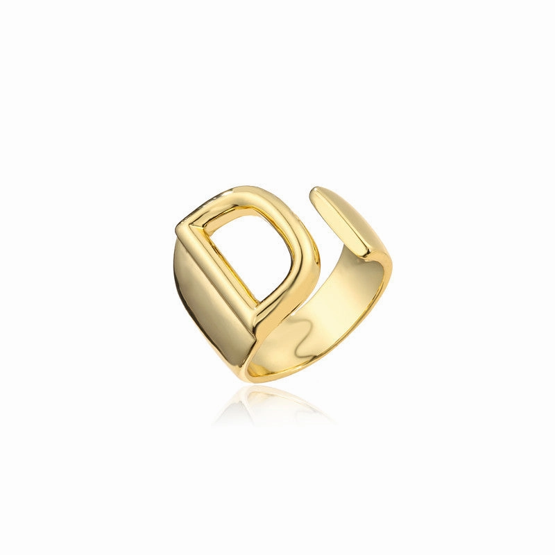 Wholesale Copper Gold Plated 26 English Letters Open Adjustable Ring