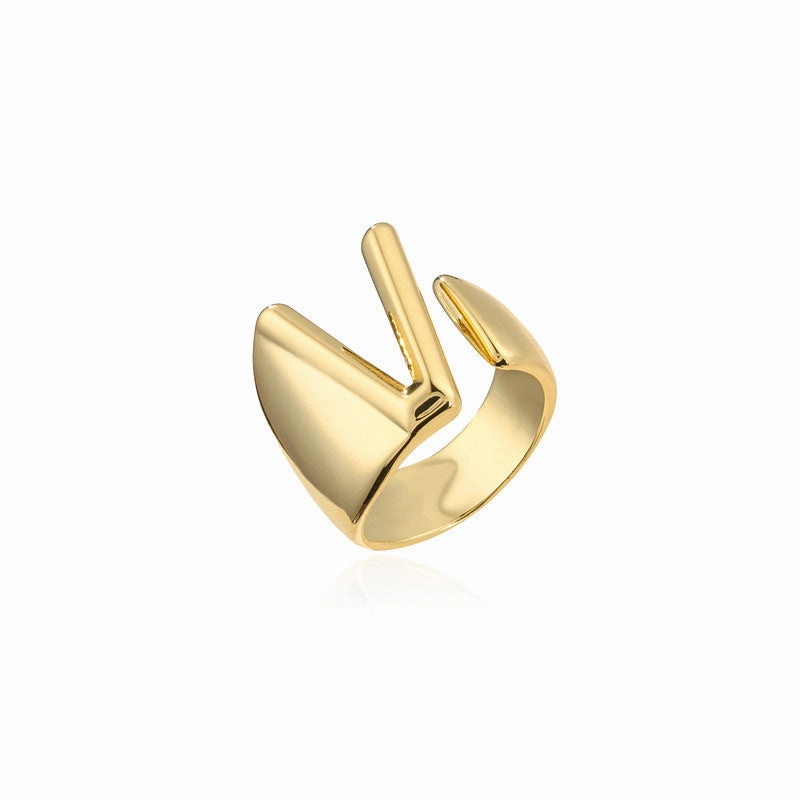 Wholesale Copper Gold Plated 26 English Letters Open Adjustable Ring