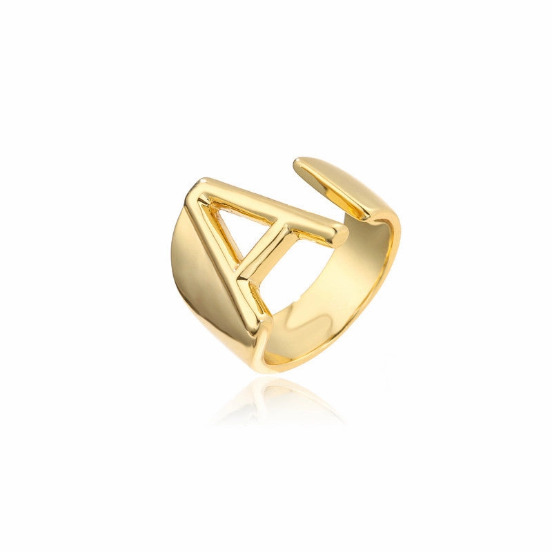 Wholesale Copper Gold Plated 26 English Letters Open Adjustable Ring
