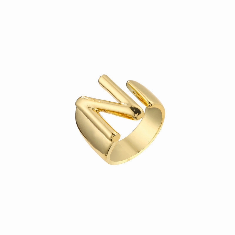 Wholesale Copper Gold Plated 26 English Letters Open Adjustable Ring