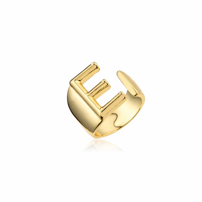 Wholesale Copper Gold Plated 26 English Letters Open Adjustable Ring